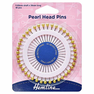 H669.G Assorted Pearl Heads Pins: Gold - 38mm, 40pcs  
